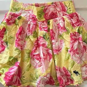 Abercrombie & Fitch Pink Yellow Chintz Floral Mini Skirt Gathered Elastic Waist
